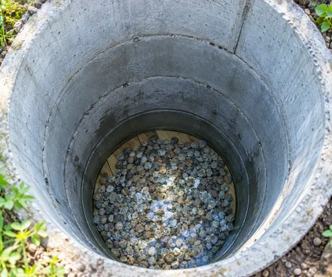 Донный фильтр из щебня на дне колодца